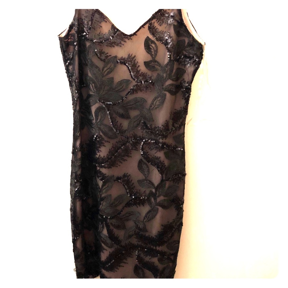 NWOT Gorgeous evening dress sheer V-neck open back